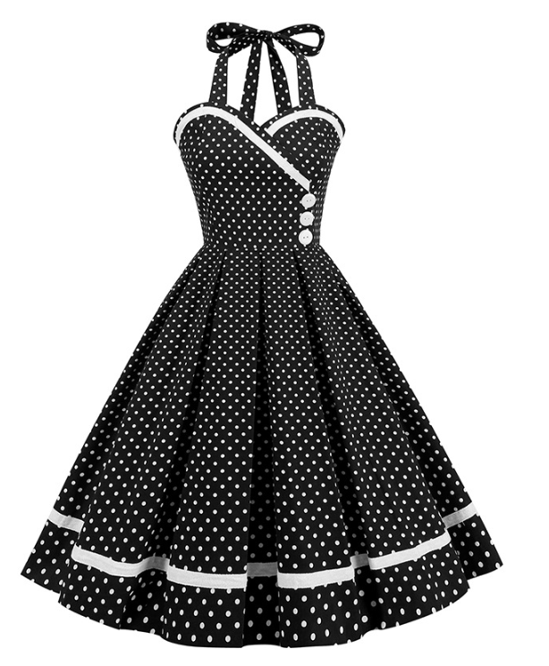 Retro 50S Womens Vintage Spliced Halter Sleeveless A-Line Dress Ponchy Dress